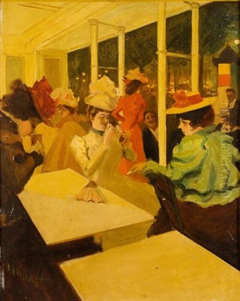 Les Elegantes Au Cafe Oil Painting by Antoine Guillaume (Tony) Minartz