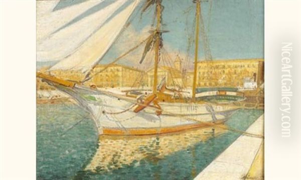 Voilier A Quai Oil Painting by Antoine Guillaume (Tony) Minartz