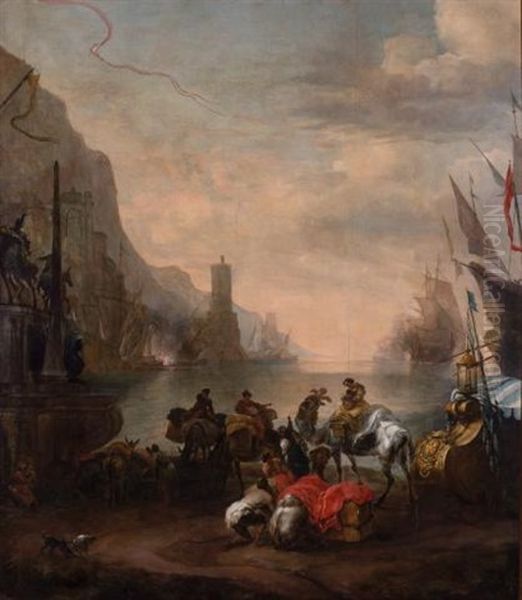 Harbor Scene Oil Painting by Hendrich van Minderhout