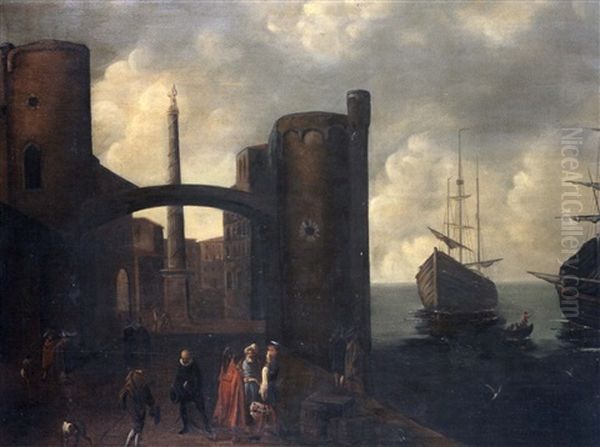 Port Mediterraneen Anime De Personnages Oil Painting by Hendrich van Minderhout