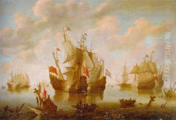 A Battle During The First Anglo-dutch War Of 1652-54 Oil Painting by Hendrich van Minderhout