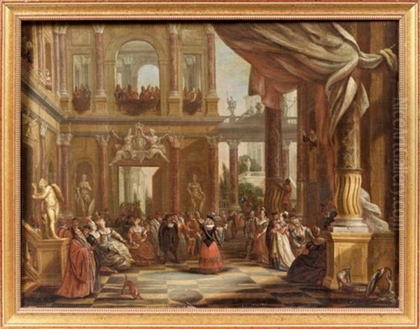 Un Bal A L'exterieur D'un Palais Oil Painting by Willem Augustin van Minderhout