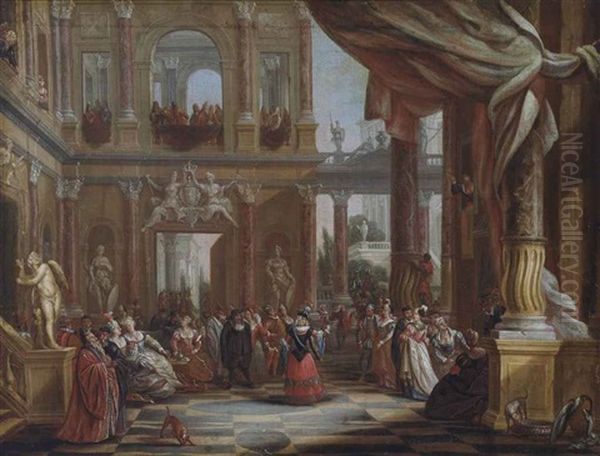 The Performance Of A Play In An Architectural Setting Oil Painting by Willem Augustin van Minderhout