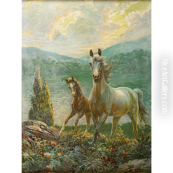 Landscape With Horses Oil Painting by Edward Herbert Miner