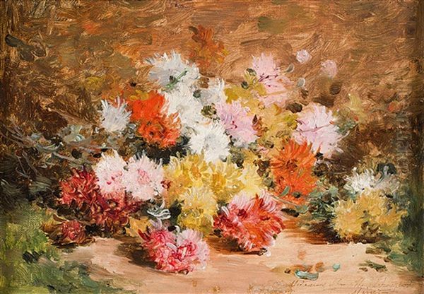 Bunter Chrysanthemenstraus Oil Painting by Emile-Louis Minet