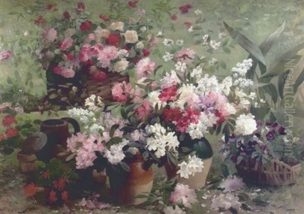 Nature Morte Aux Fleurs Oil Painting by Emile-Louis Minet