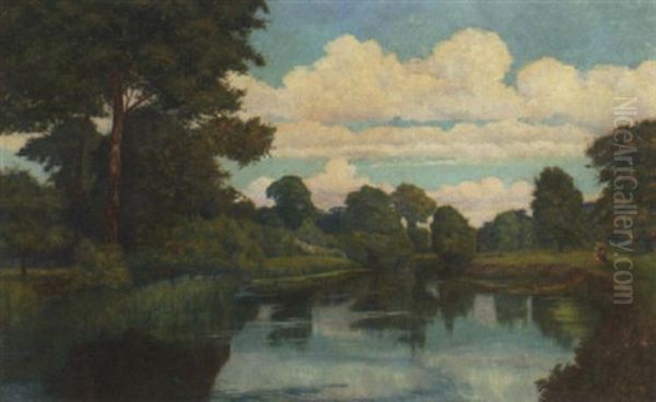 River Near Stratford On Avon Oil Painting by Emile-Louis Minet