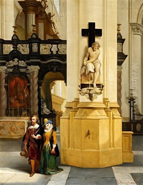 Peter Paul Rubens Mit Seiner Frau In Der Antwerpener Jakobskirche Oil Painting by Andre Joseph Minguet