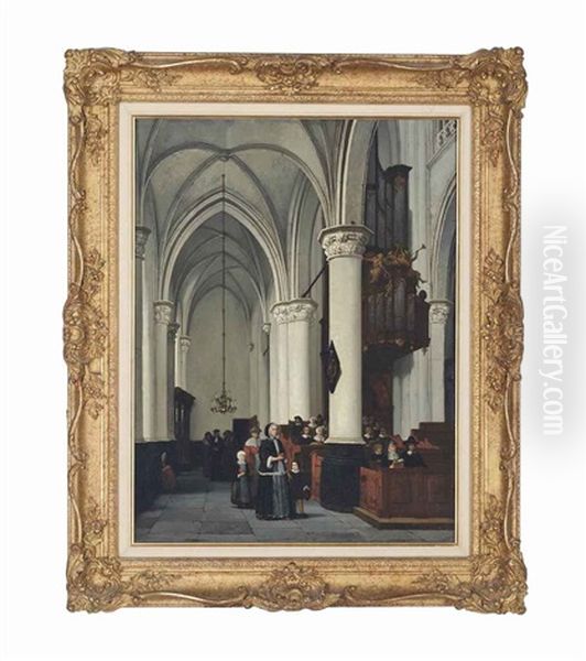 Church Interior, Thought To Be St. Paul's, Antwerp Oil Painting by Andre Joseph Minguet