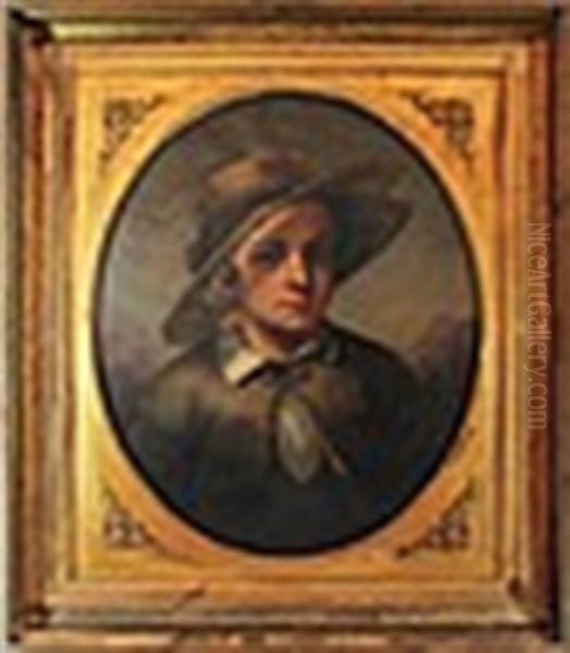 Portrait Of A Boy In A Straw Hat Oil Painting by William Minifie