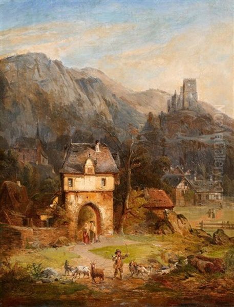 Dorf An Der Mosel Oil Painting by (Paul) Joseph Minjon