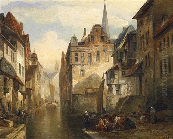 Amsterdamer Gracht Oil Painting by (Paul) Joseph Minjon