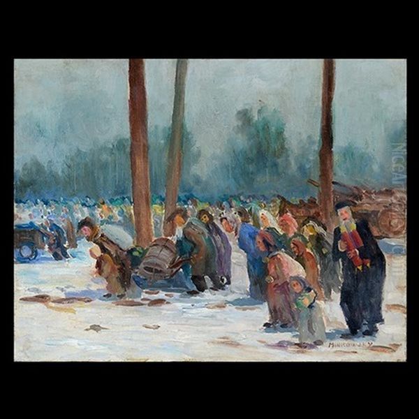 Fleeing From The Germans Oil Painting by Muritzio Minkovsky