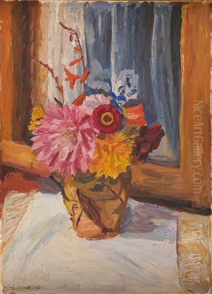 Flowers In Vase Oil Painting by Maurice Minkowski