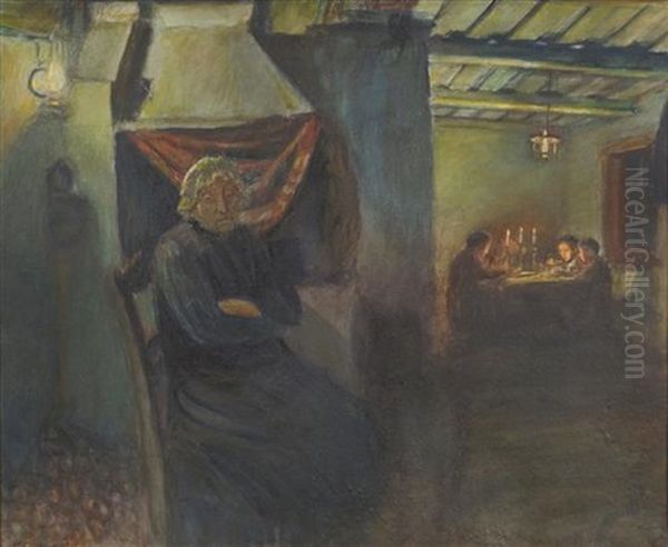 Shabbat Meal Oil Painting by Maurice Minkowski