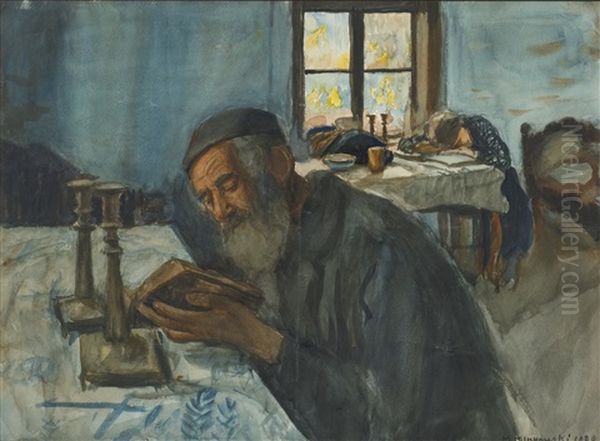 Shabbat Afternoon Oil Painting by Maurice Minkowski