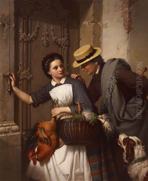 The Cavalier And The Girl Oil Painting by Ferdinand Minor