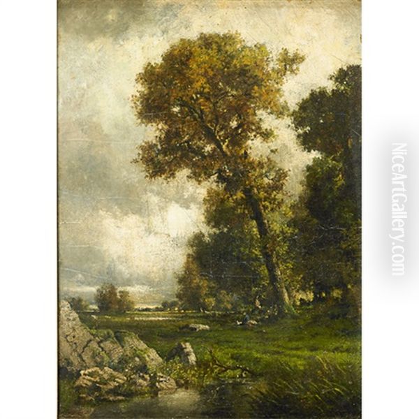 Landscape With Figure Under Tree Oil Painting by Robert Crannell Minor