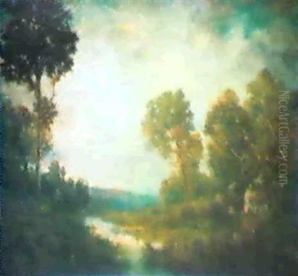 Shaded River Landscape Oil Painting by Robert Crannell Minor