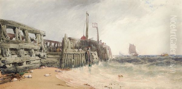 The Old Wooden Pier, Newhaven, East Sussex Oil Painting by William Roxby Beverley