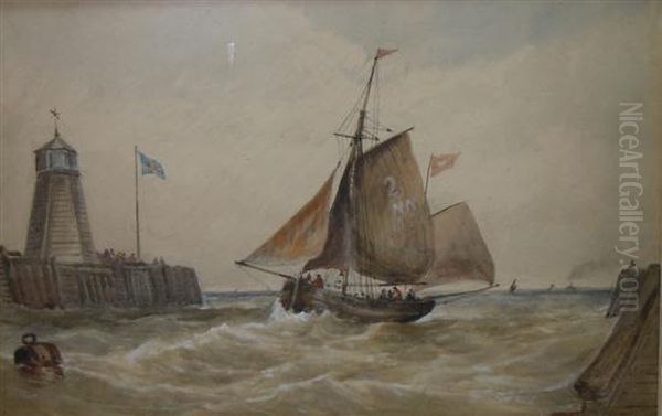 A Sailing Ship Approaching Harbour Oil Painting by William Roxby Beverley