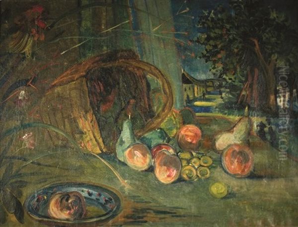 Panier De Fruits Dans Un Paysage Oil Painting by Abraham Mintchine