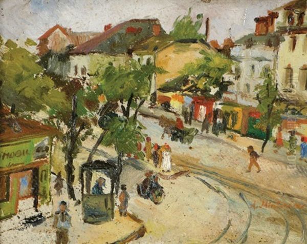 Street In Paris Oil Painting by Abraham Mintchine