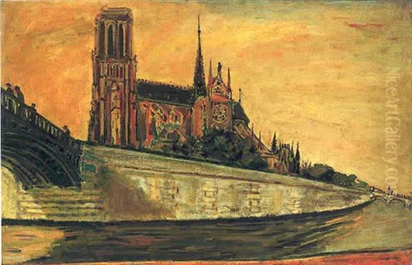 La Cathedrale De Notre Dame De Paris Oil Painting by Abraham Mintchine