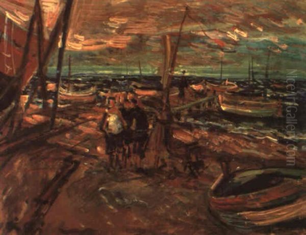 Figures By The Jetty Oil Painting by Abraham Mintchine