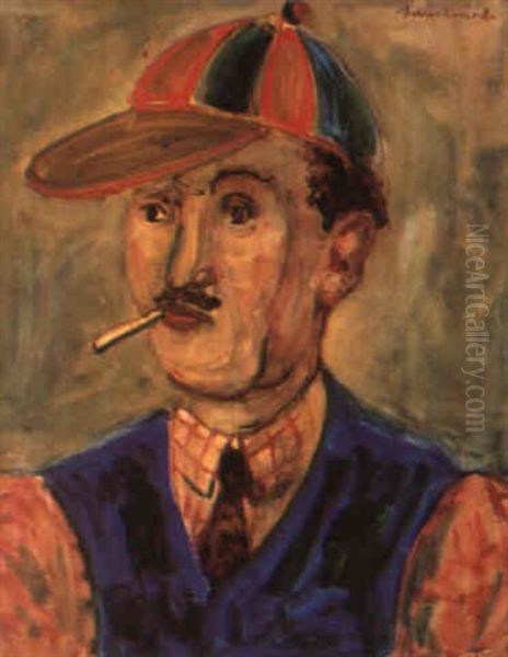 Portrait Of A Jockey Oil Painting by Abraham Mintchine