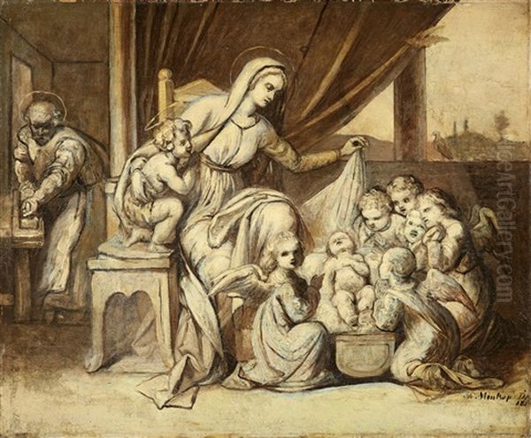 The Holy Family With Angels Oil Painting by Theodor Mintrop