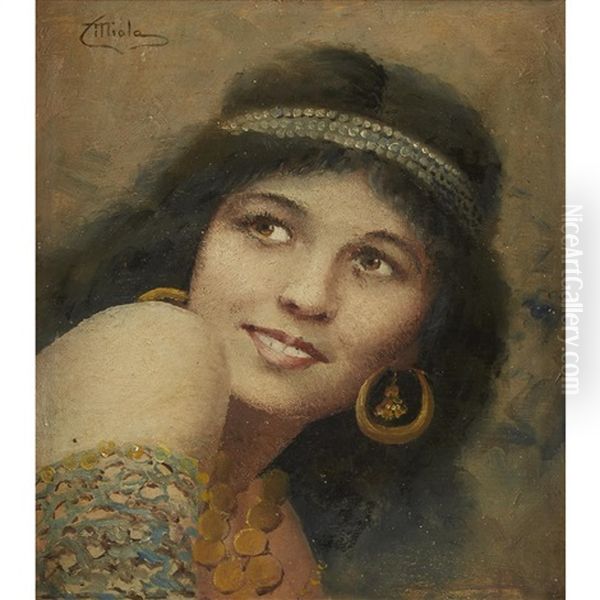 Young Beauty Wearing Jewelry Oil Painting by Camillo Miola