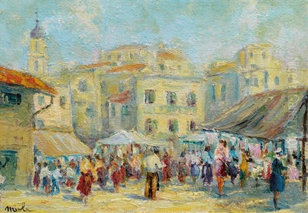 Fiera In Paese (bordighera) Oil Painting by Camillo Miola