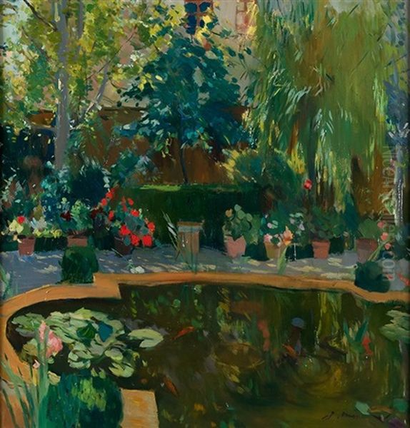 Jardin De La Casa Del Pintor Oil Painting by Joaquin Mir Trinxet