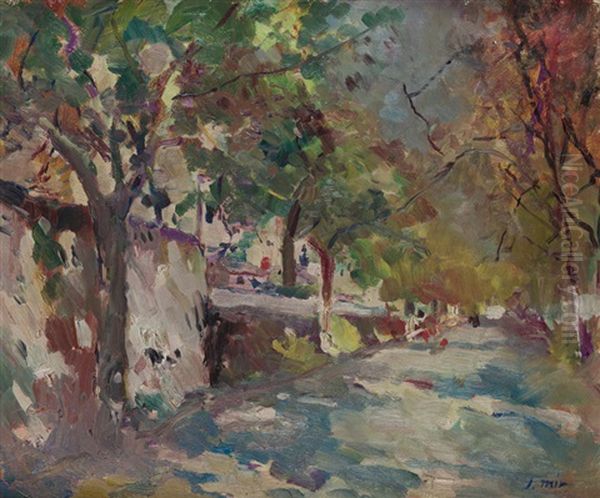 Paseo Con Arboles, Probablemente Los Alrededores De Vilanova Cercano A La Casa Del Artista Oil Painting by Joaquin Mir Trinxet