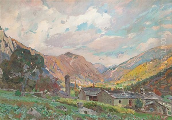 Santa Coloma D'andorra Oil Painting by Joaquin Mir Trinxet