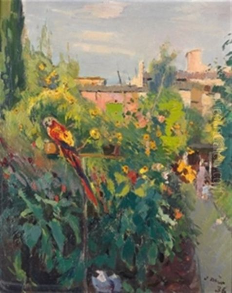 Jardin Con Loros Oil Painting by Joaquin Mir Trinxet