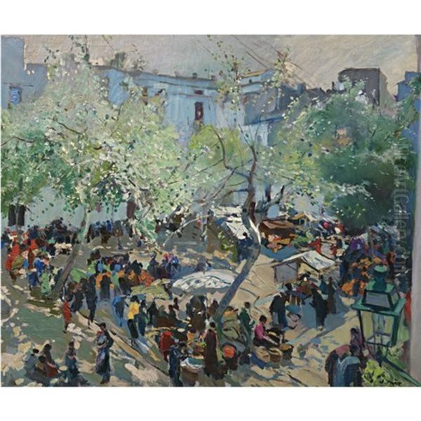 Plaza De Pau Casals, Vilanova (pau Casals Square, Vilanova) Oil Painting by Joaquin Mir Trinxet