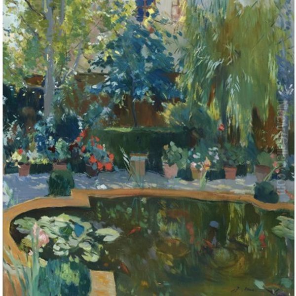 Jardin De La Casa Del Artista (the Artist's Garden) Oil Painting by Joaquin Mir Trinxet