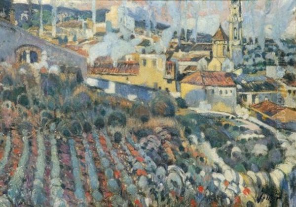 Poble Escalonat Oil Painting by Joaquin Mir Trinxet