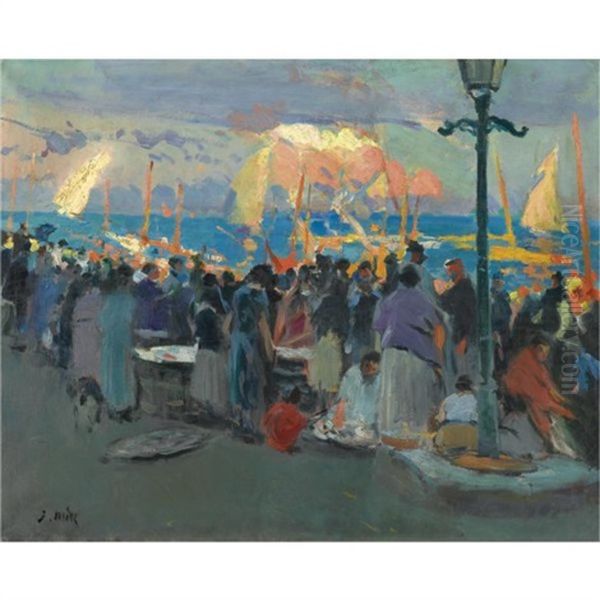 L'arribada Del Peix (arrival Of The Catch) Oil Painting by Joaquin Mir Trinxet