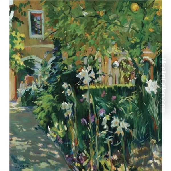 Flores En El Jardin (flowers In The Garden) Oil Painting by Joaquin Mir Trinxet