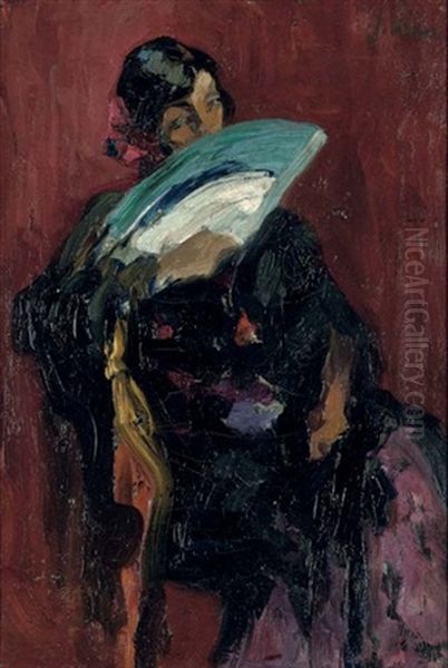 Joven Con Abanico - Lady With A Fan Oil Painting by Joaquin Mir Trinxet