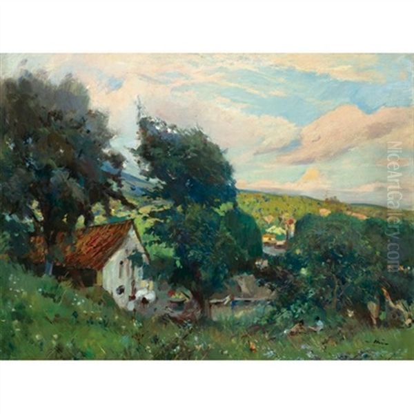 La Masia (the Country House) Oil Painting by Joaquin Mir Trinxet