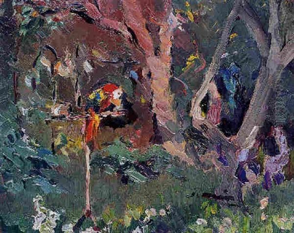 Papagayo En Un Jardin Oil Painting by Joaquin Mir Trinxet