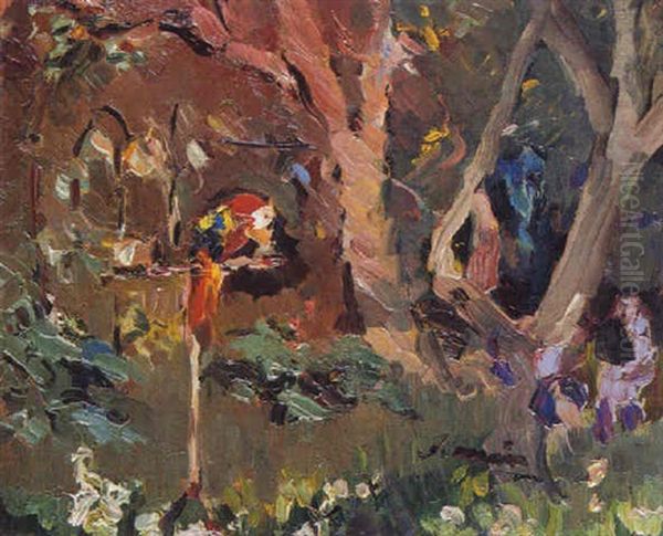 Jardin Con Papagayo Oil Painting by Joaquin Mir Trinxet