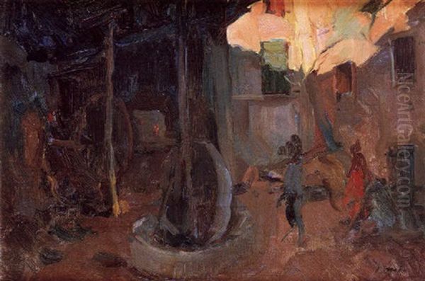 Patio Oil Painting by Joaquin Mir Trinxet