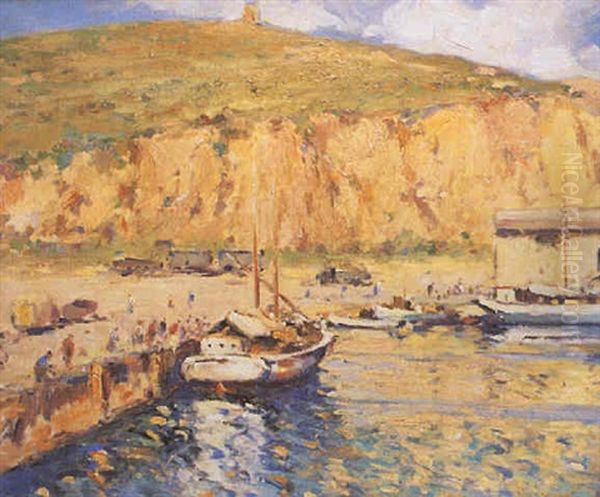 Puerto Con Montan Al Fondo Oil Painting by Joaquin Mir Trinxet