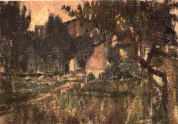 El Jardin De La Casa Del Pintor Oil Painting by Joaquin Mir Trinxet