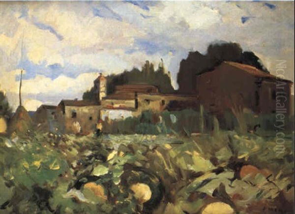 Paisaje Estival Con Pueblo Al Fondo Oil Painting by Joaquin Mir Trinxet